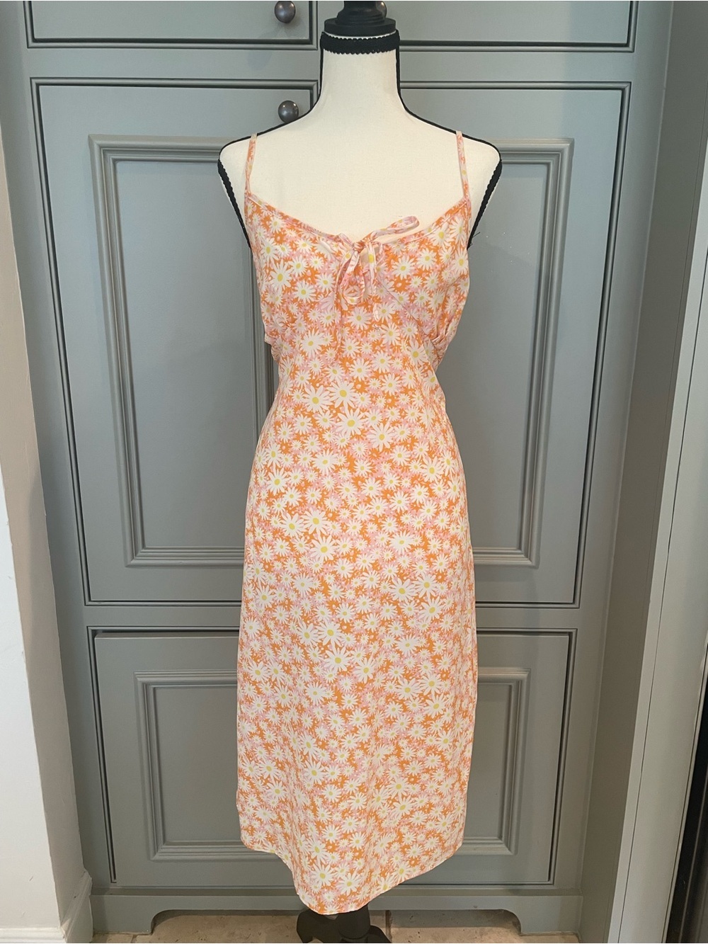 Orange Yellow White Daisy Slip Dress Adjustable Straps Summer Beach